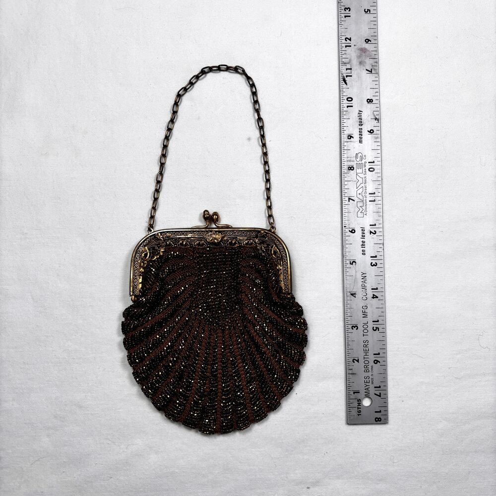 Antique 1920s Art Deco Beaded Purse Glass Seed Beads Metal Frame Flapper Bag 20s - Picture 3 of 10